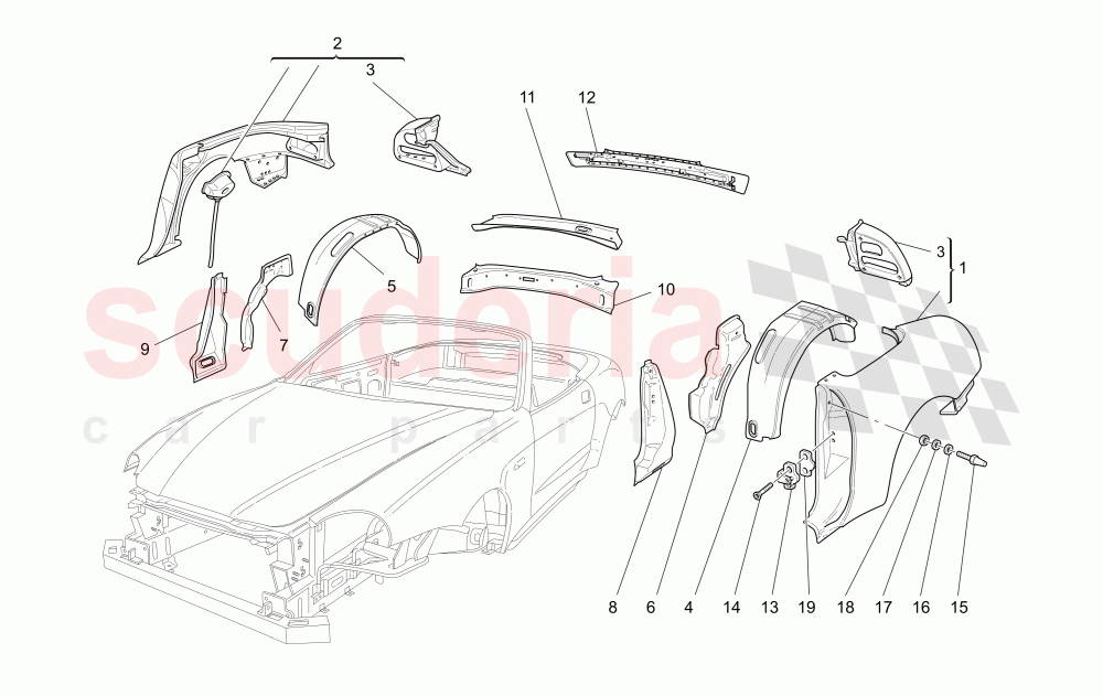 BODYWORK AND REAR OUTER TRIM PANELS (Available with: "Spyder 90th Anniversary" Version) of Maserati Maserati 4200 Spyder (2005-2007) CC