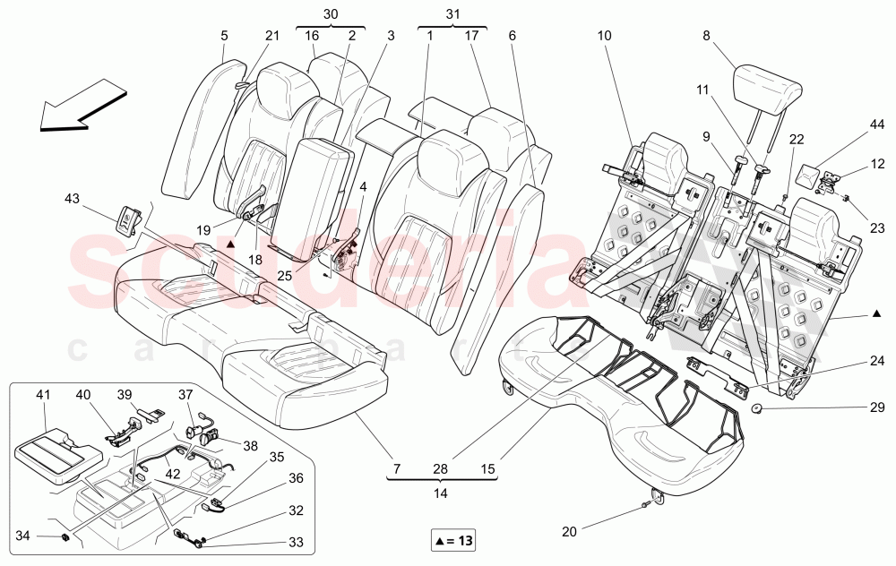 REAR SEATS: TRIM PANELS (Not available with: SPORT 8-WAY POWER FRONT SEATS, 12 WAYS WITH MEMORIES FOR LEVANTE MY18/19, SPORT EQUIPMENT) of Maserati Maserati Ghibli (2017+) S