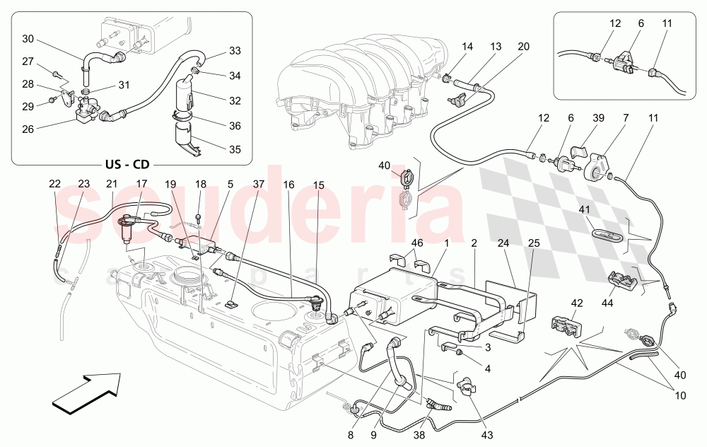 FUEL VAPOUR RECIRCULATION SYSTEM of Maserati Maserati Quattroporte (2008-2012) S 4.7