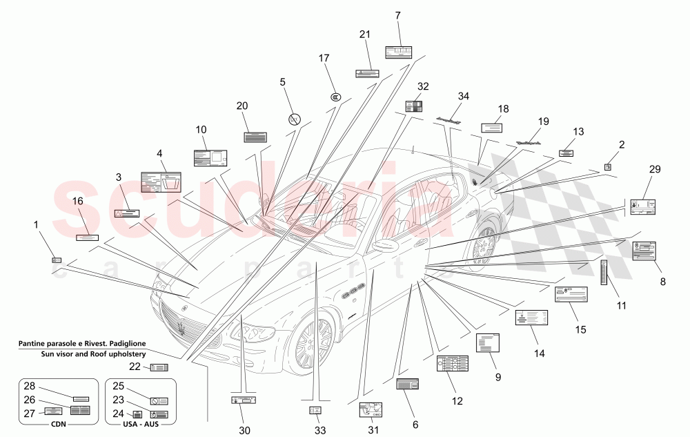 STICKERS AND LABELS of Maserati Maserati Quattroporte (2008-2012) 4.2