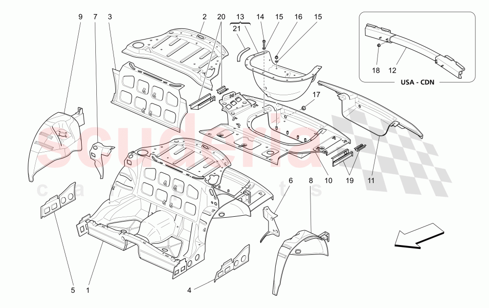 REAR STRUCTURAL FRAMES AND SHEET PANELS of Maserati Maserati GranSport Coupe (2005-2007)