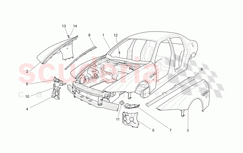 BODYWORK AND FRONT OUTER TRIM PANELS of Maserati Maserati Quattroporte (2009-2012) Sport GTS
