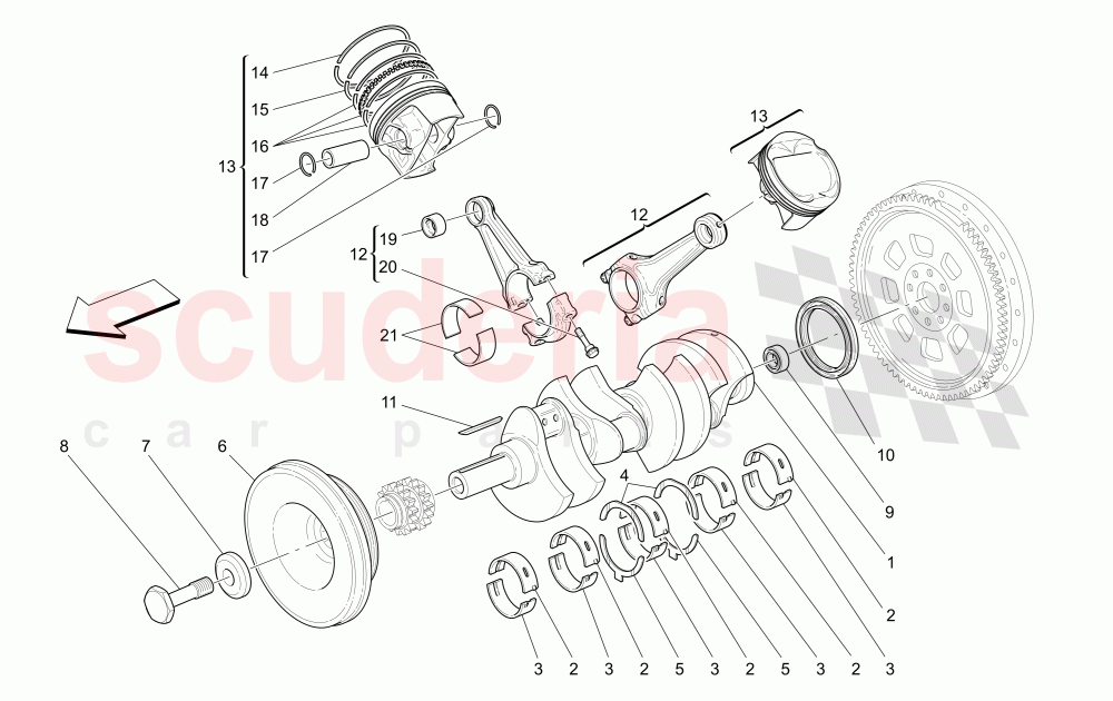 CRANKSHAFT, CONNECTING RODS AND PISTONS (Available with: "GranSport MC Victory" Version) of Maserati Maserati GranSport Coupe (2005-2007)