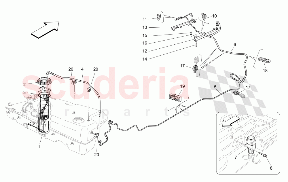 FUEL PUMPS AND CONNECTION LINES of Maserati Maserati GranCabrio (2011-2012) Sport