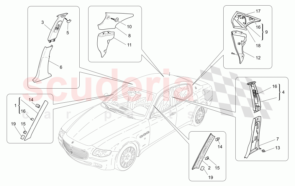 PASSENGER COMPARTMENT B PILLAR TRIM PANELS AND SIDE PANELS of Maserati Maserati Quattroporte (2008-2012) 4.2