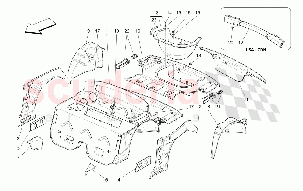 REAR STRUCTURAL FRAMES AND SHEET PANELS of Maserati Maserati 4200 Spyder (2005-2007) CC
