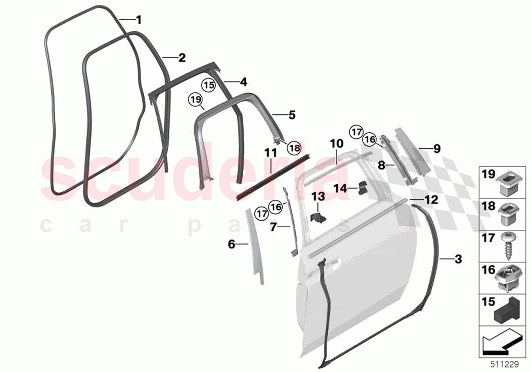 Trims and seals door rear of Rolls Royce Rolls Royce Ghost Extended RR22(2019-2023)
