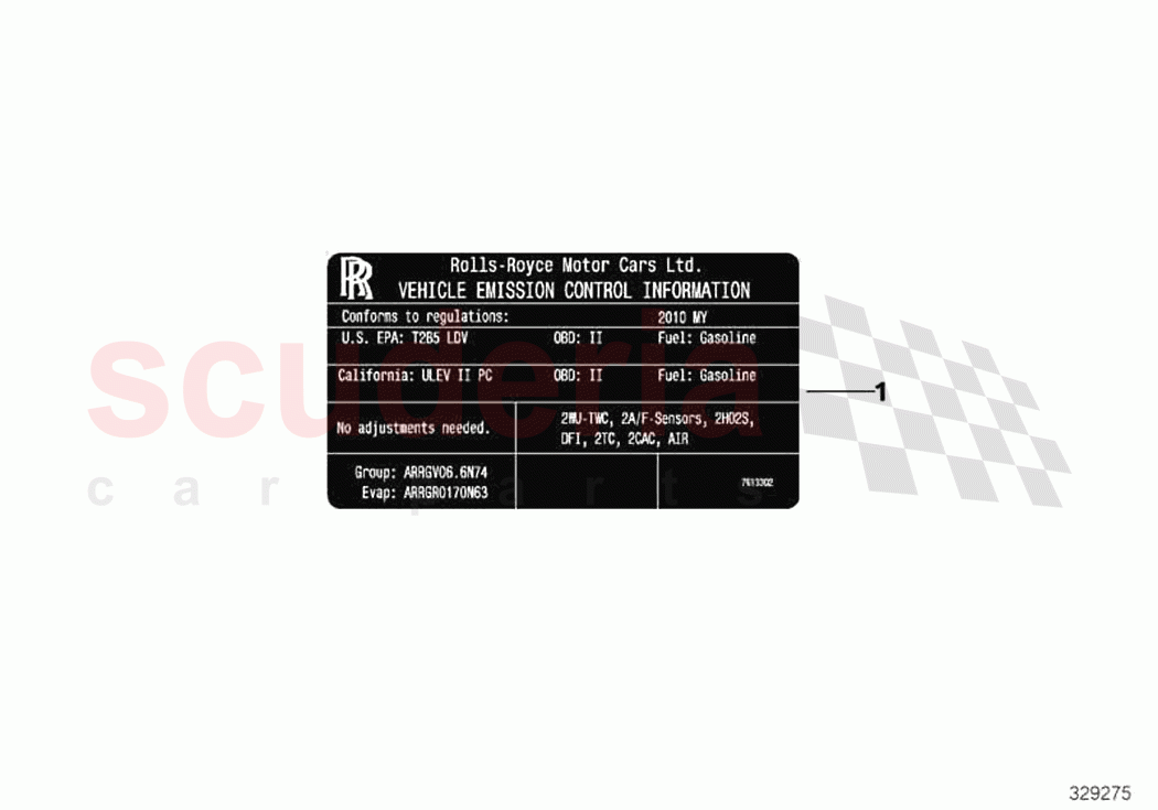 Label Exhaust emission of Rolls Royce Rolls Royce Ghost RR4(2017-2019)